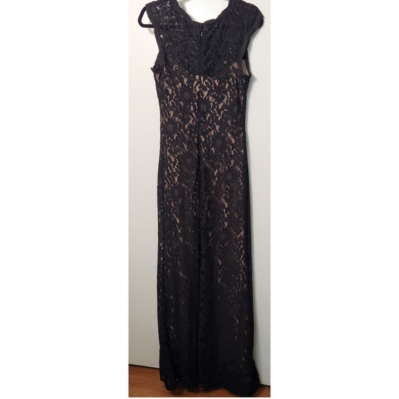 X by Escape Black Lace Overlay Maxi Dress Gown Ruched Waist‎ Sz 8 Zip Sleeveless - Picture 2 of 15